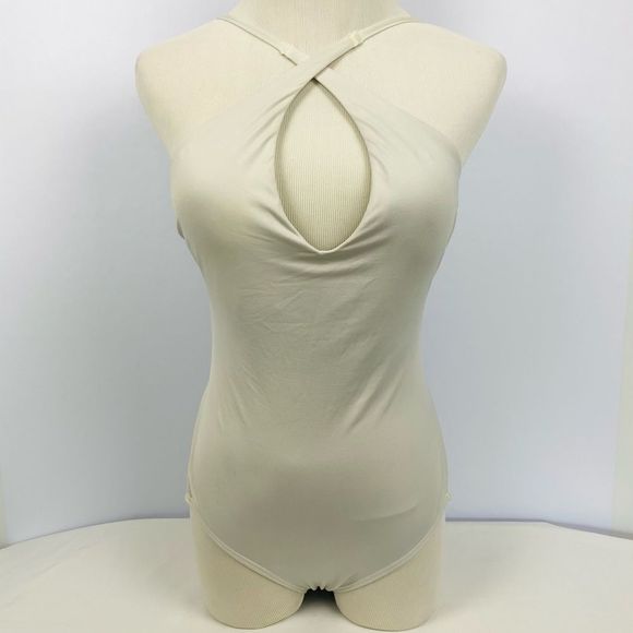 NEW H&M Gray White One Piece V-neck Multi Swimsuit - Picture 5 of 6